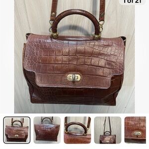 Brown Crocodile Embossed Handbag